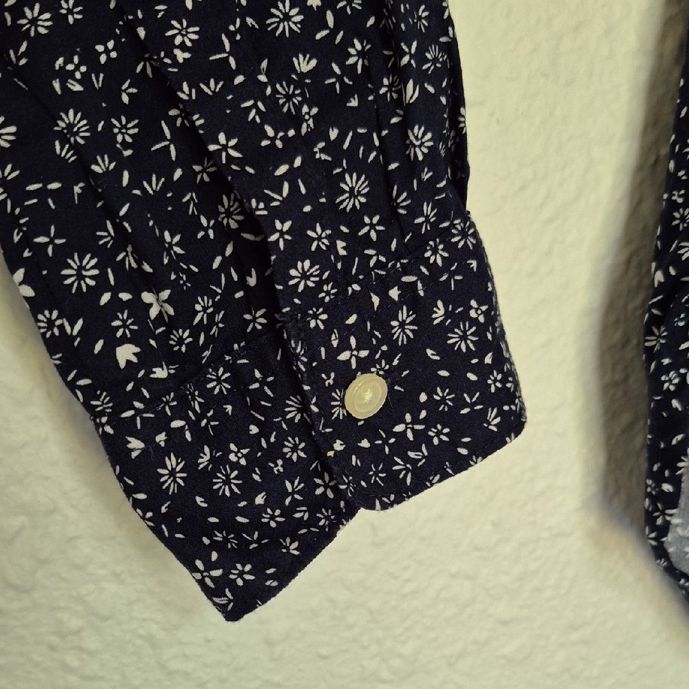 GAP Navy and White Floral Long Sleeve Blouse Size XS - Picture 5 of 10